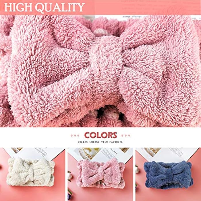 3 Pieces Towel Headband for Washing Face,Face Wash Headband Microfiber Bowtie Shower bath Headband Hair Band Makeup Spa Headband for Women and Girls (Blue,Pink,White) - Image 5